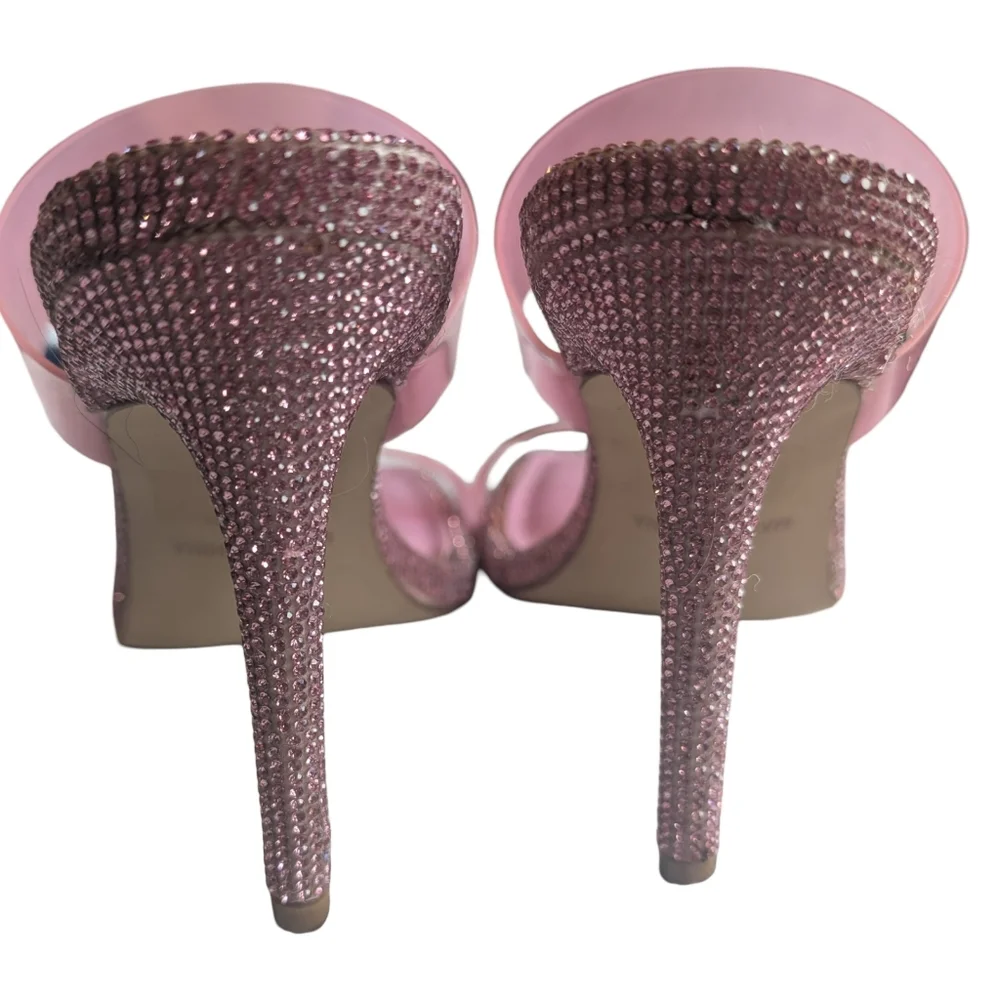 STEVE MADDEN Pending Pink Embellished Translucent Strap Stiletto Sandal Size 8
